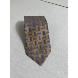 Bruno Rossi Men's Silk Tie Gold‎ Blue Geometric Pattern Necktie